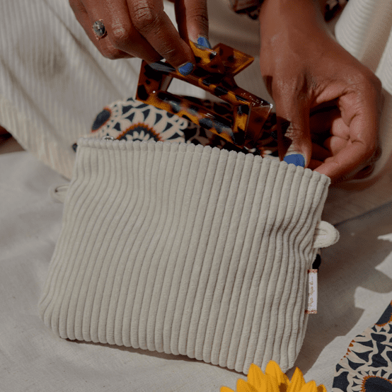 Mini pochette tissu velours côtelé large ivoire