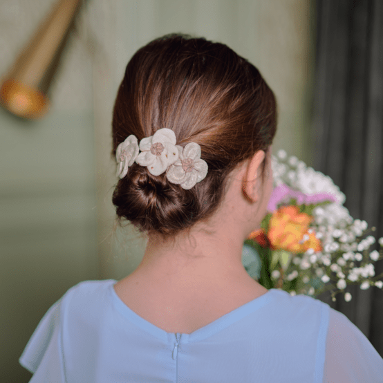 Mini Barrette Pétales de Fleur  lin pailleté