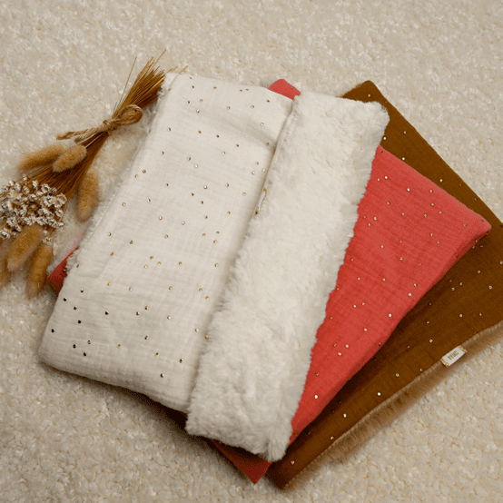 Echarpe tube enfant gaze pois or écru