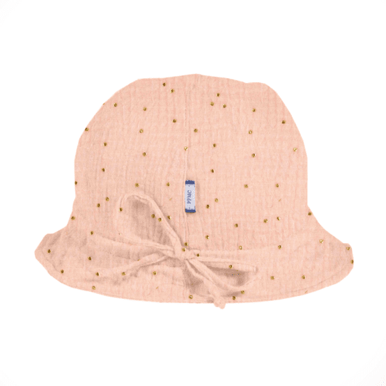 Chapeau soleil charlotte gaze pois or rose