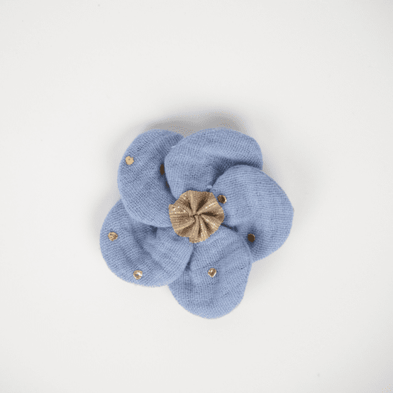 Petite Barrette Pétales de Fleur gaze pois or bleu baltique