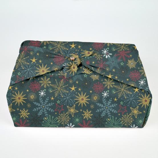 Furoshiki grand 73 x 73 cm ex2556 noel étoile de noel or vert bleu