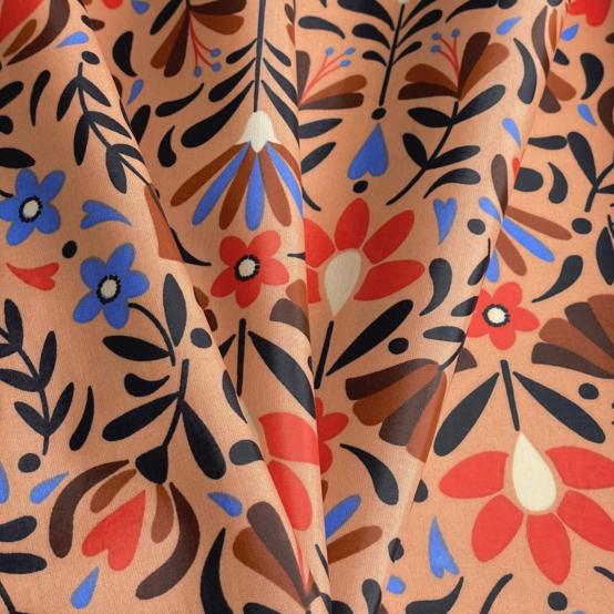 Coupon tissu enduit de 35cm  ex2574 fleuri rétro caramel