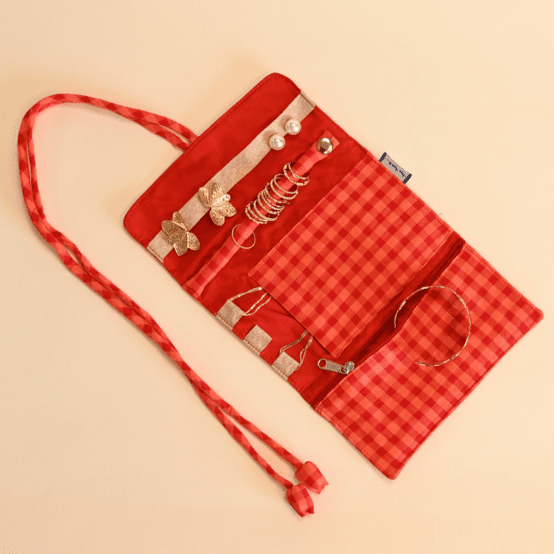 Pochette à bijoux vichy rouge corail
