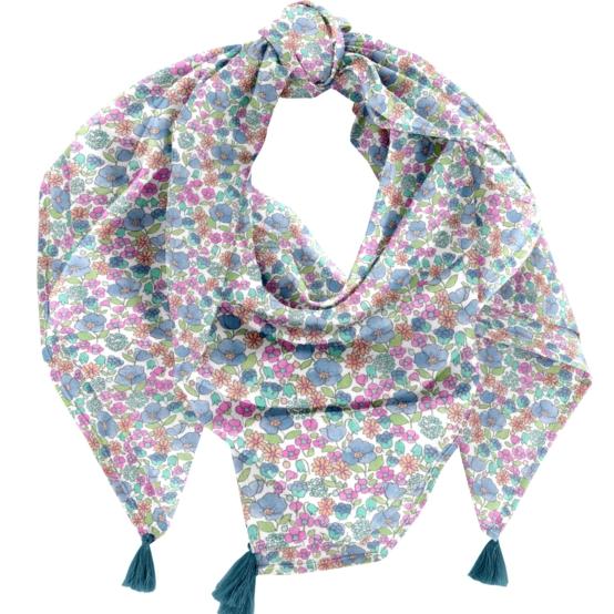 Foulard pompon pastel fleuri