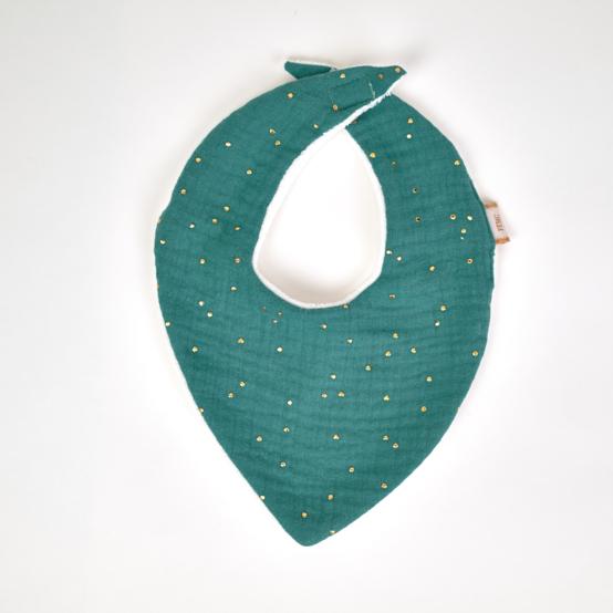 Bavoir bandana gaze pois or eucalyptus