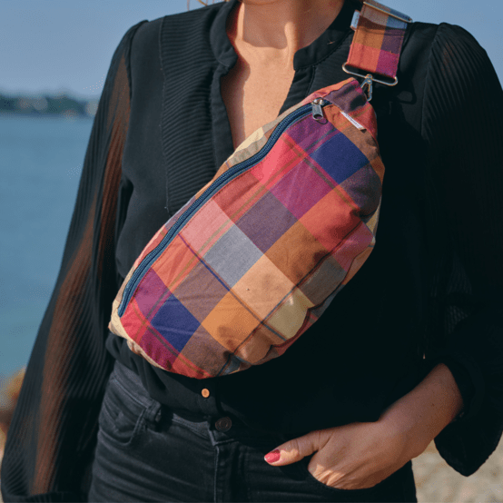 Sac banane tartan lurex rubis