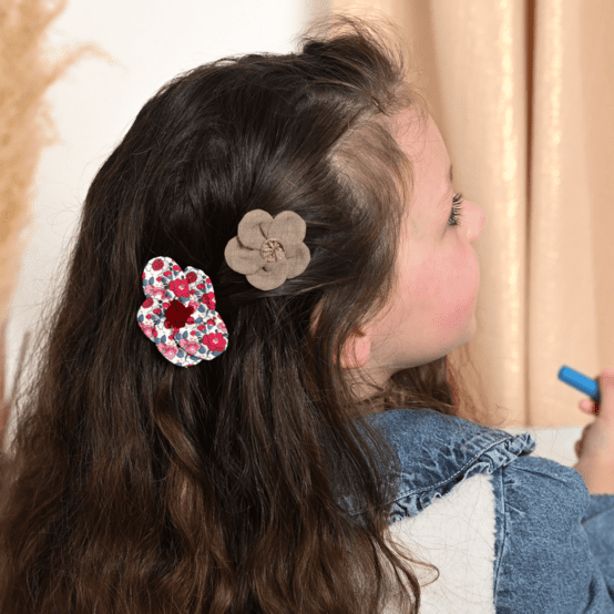 Mini Barrette Pétales de Fleur lin cuivré