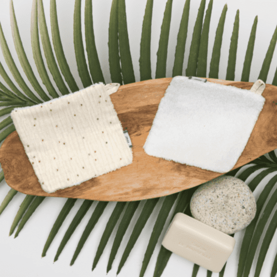 Carré Démaquillant Lavable gaze pois or écru