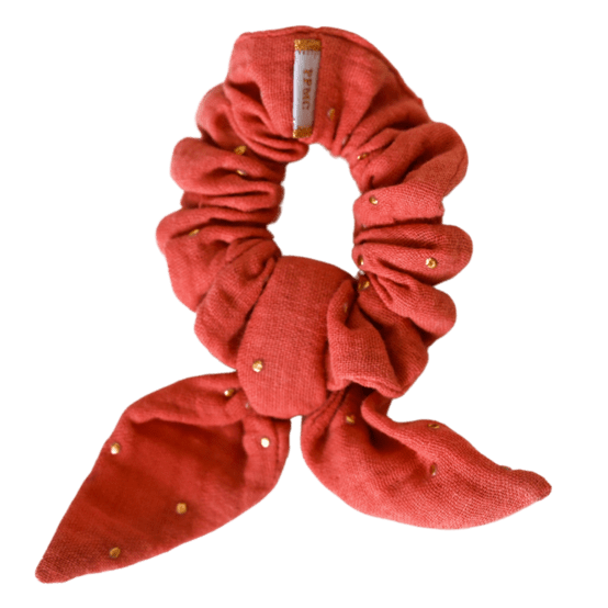 Chouchou nœud  gaze pois or rose blush