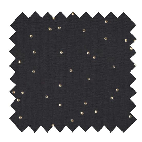 Coupon tissu 1 m gaze pois or noir