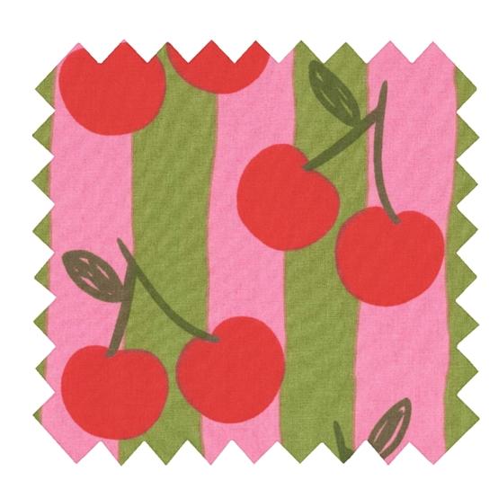 Tissu coton au mètre ex2623 cerises rayées rose vert