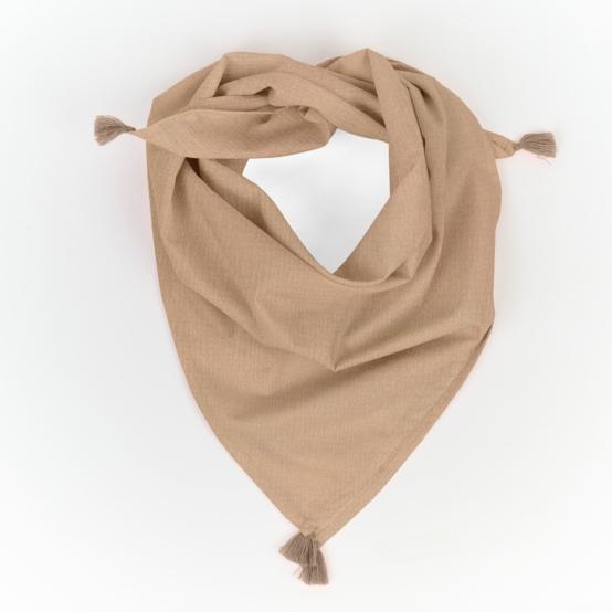 Petit foulard pompon gaze pailletée camel