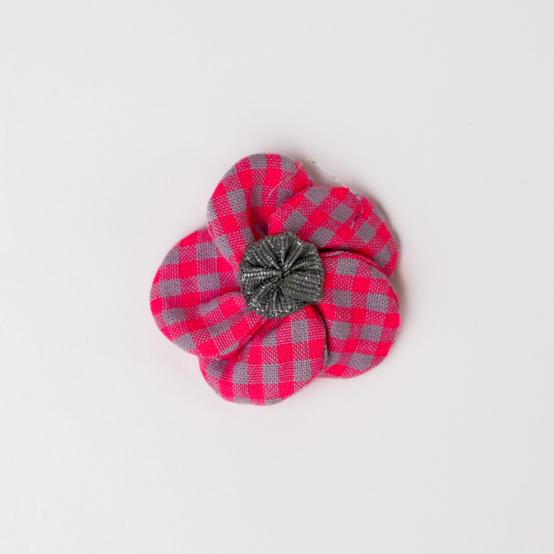 Mini Barrette Pétales de Fleur vichy rose fluo