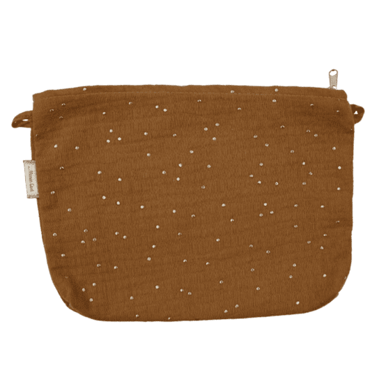 Pochette tissu gaze pois or caramel