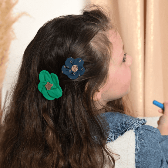Mini Barrette Pétales de Fleur bulle bronze marine