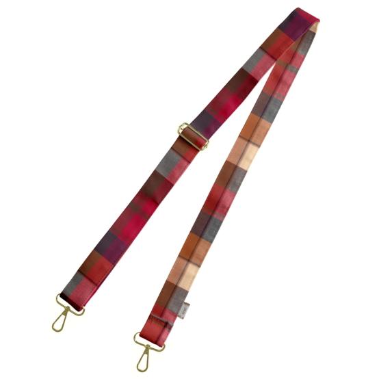 Bandoulière étroite tartan lurex rubis
