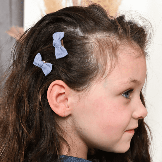 Barrettes clic-clac petits noeuds oxford ciel