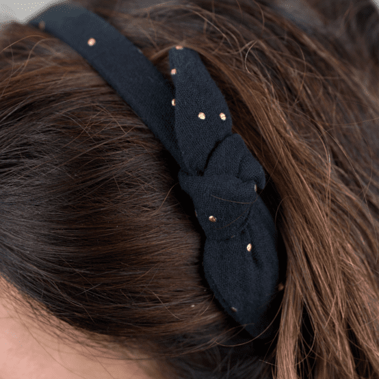 Serre-tête noeud gaze pois or noir