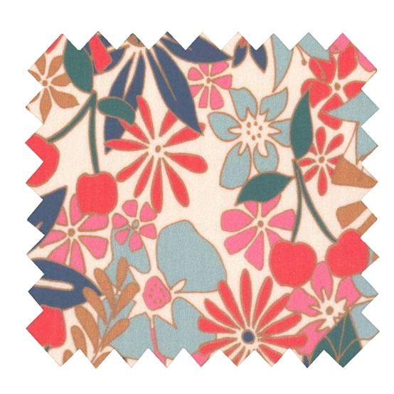 Tissu enduit au mètre cerise en fleur