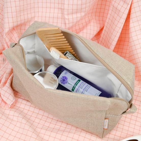 Trousse de toilette rectangle lin doré