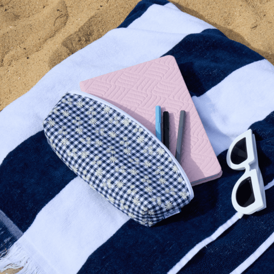 Trousse scolaire vichy brodé marine