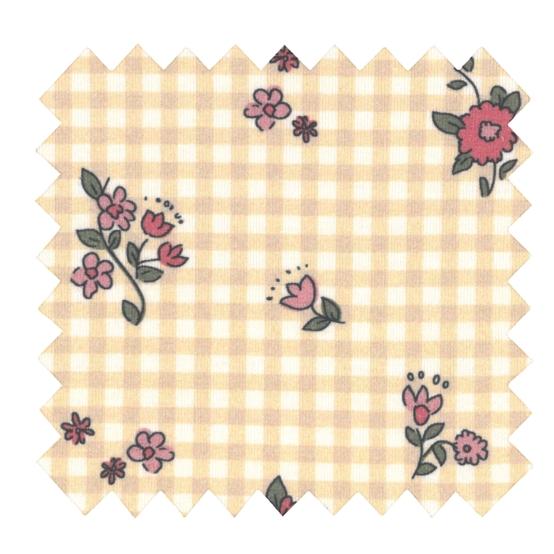 Tissu jersey vichy fleuri naturel