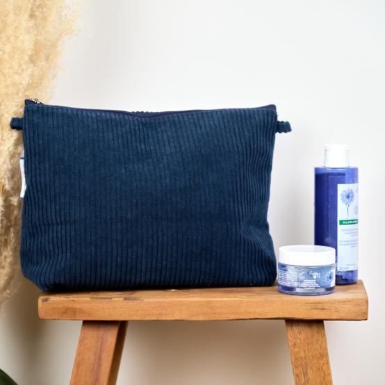 Trousse de toilette velours côtelé large marine