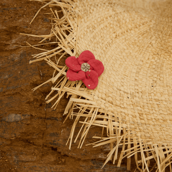 Petite Barrette Pétales de Fleur gaze pois or marsala