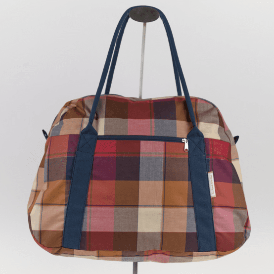 Sac bowling tartan lurex rubis
