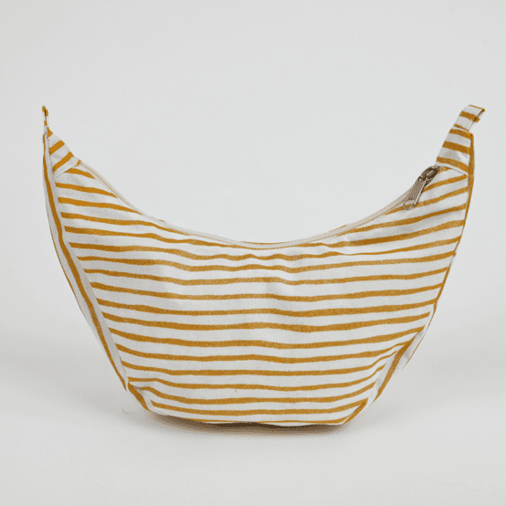 Petit Sac demi lune rayé or blanc