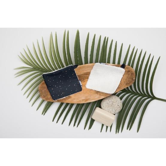 Carré Démaquillant Lavable gaze pois or marine