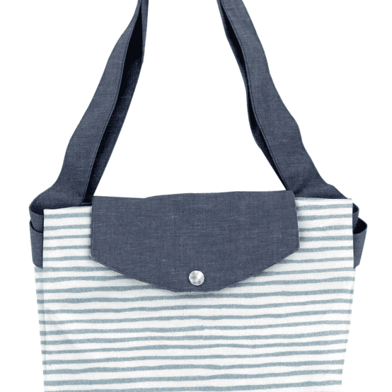 Grand sac cabas en tissu rayé bleu blanc