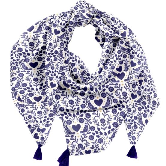 Foulard pompon scandinavia bleu