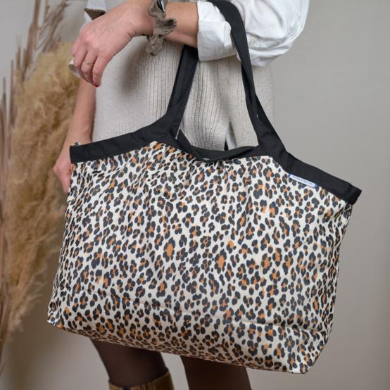 Sac cabas taille moyenne plissé leopard