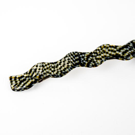 Barrette Vague Longue damier noir or