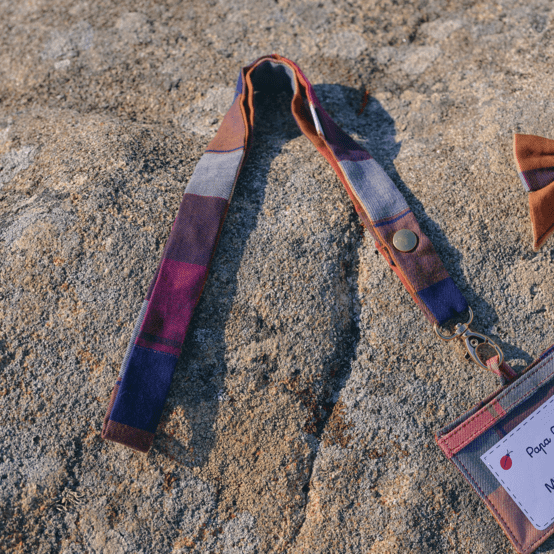 Porte-clés collier tartan lurex rubis