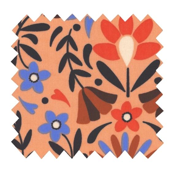 Tissu enduit  au mètre ex2574 fleuri rétro caramel