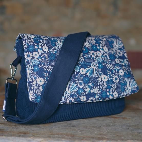 Base grande besace sans bandoulière velours côtelé large marine