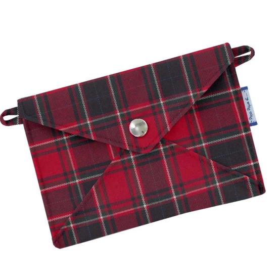 Petite pochette enveloppe tartan rouge