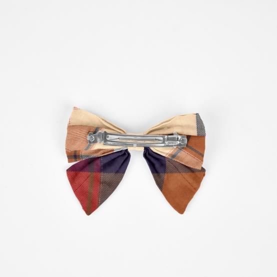 Barrette noeud papillon tartan lurex rubis