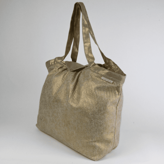 Sac cabas moyen velours côtelé large doré
