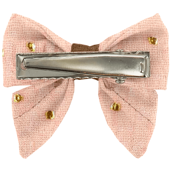 Barrette Mini Noeud Papillon gaze pois or rose