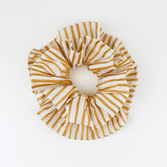 Chouchou XL double rayé or blanc