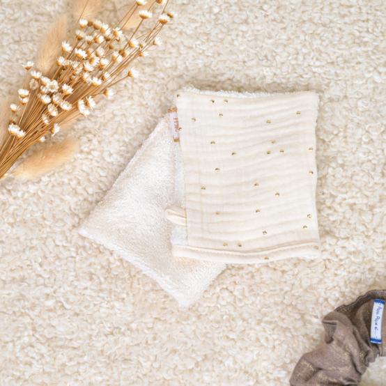 Mini-Gant Démaquillant gaze pois or écru