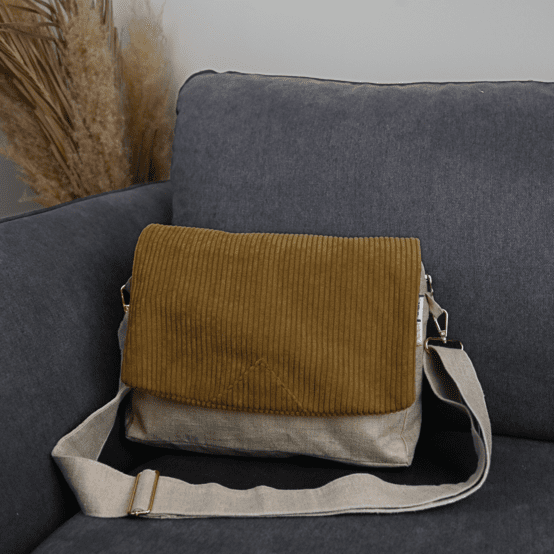 Rabat besace carré grand velours côtelé large brun