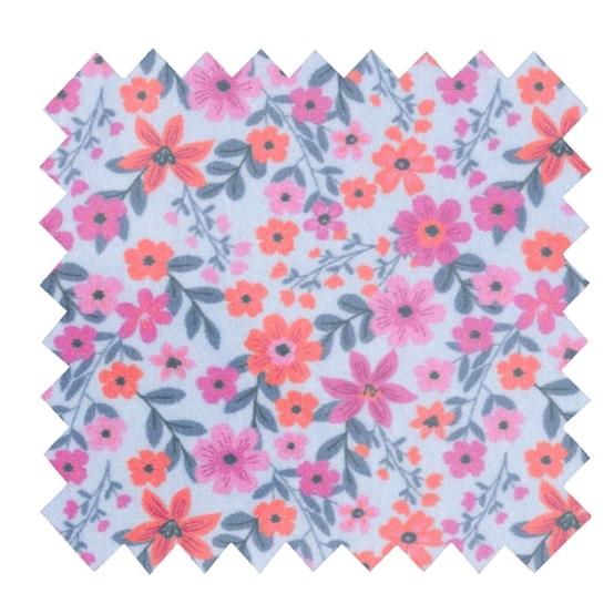 Tissu enduit au mètre ex2649 fleuri ciel rose orange