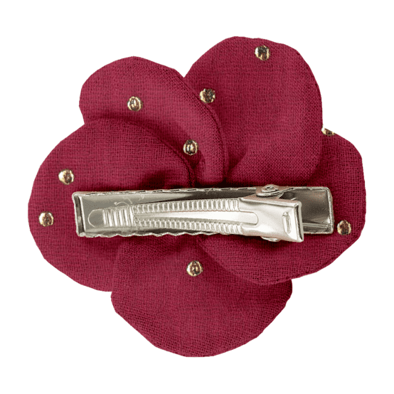 Petite Barrette Pétales de Fleur gaze pois or grenat