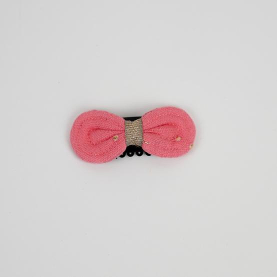 Barrette Noeud Anti-Glisse gaze pois or rose sorbet