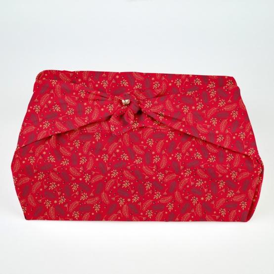 Furoshiki grand 73 x 73 cm ex2557 noel mini feuillage houx or rouge
